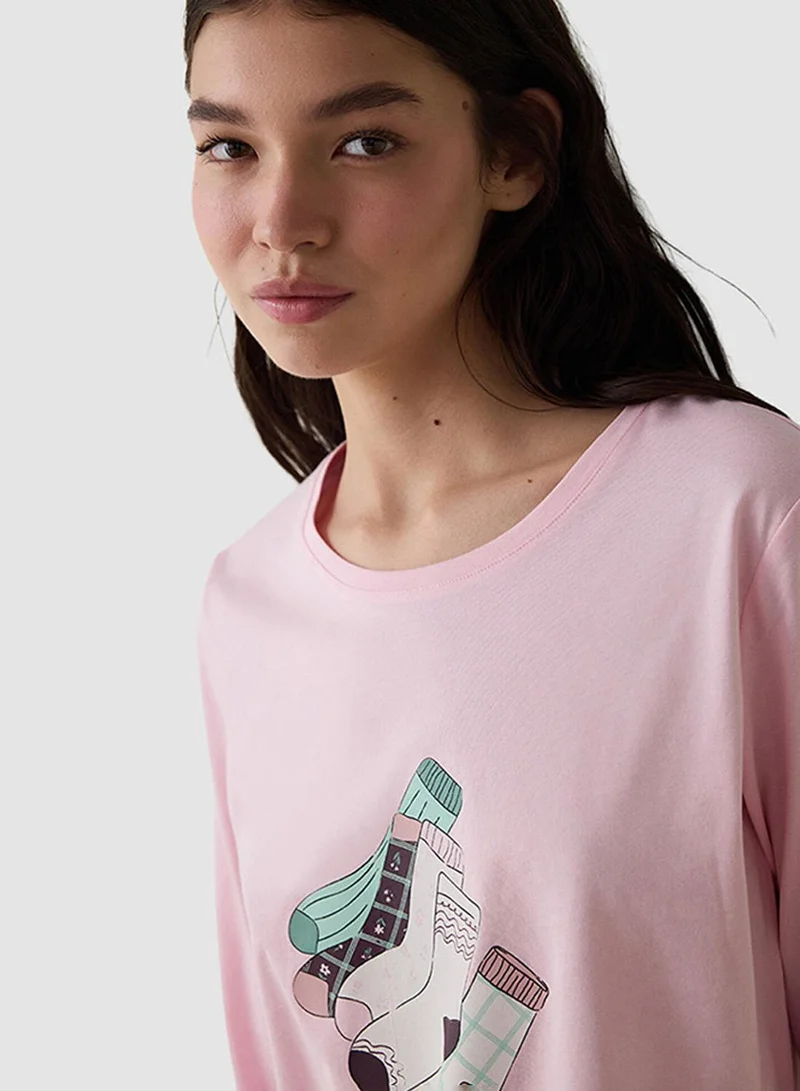 Penti Autumn Floral Crew Neck Long Sleeve Pajama Set